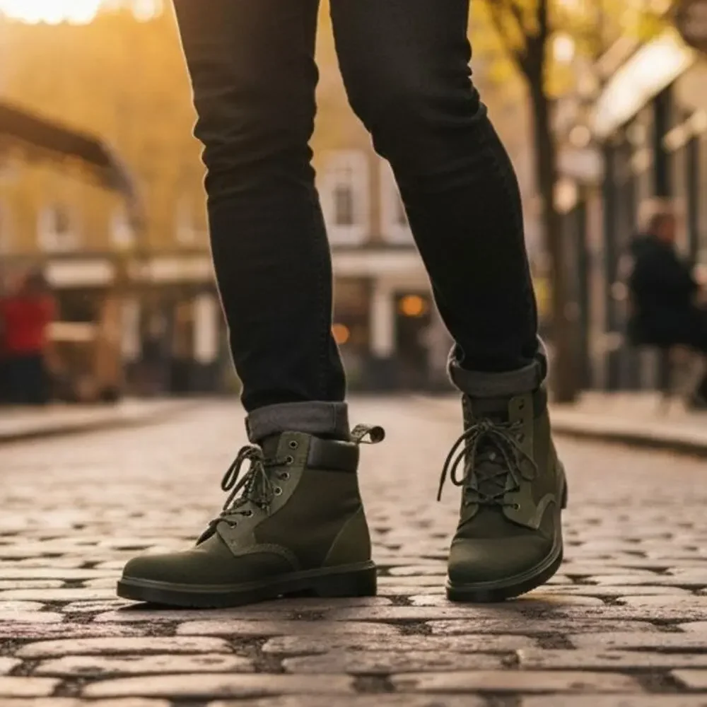Dr. Martens Combs Tech Canvas Boots Mens 11M Olive Green Lace Up Mid Top Utility